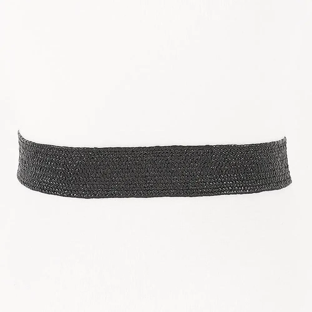 Straw Metal Horse Bit Buckle Elastic Belt Black Gold